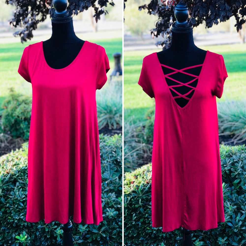❤️ RED cadged tunic Dress/Top size large ❤️